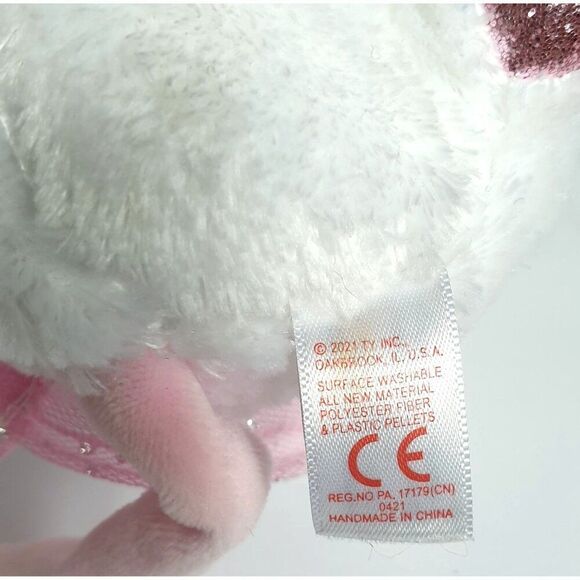 Ty Beanie Boos Nina Mouse Plush 7" White Pink Sparkly Ears Feet Glittered Accent - Picture 7 of 8